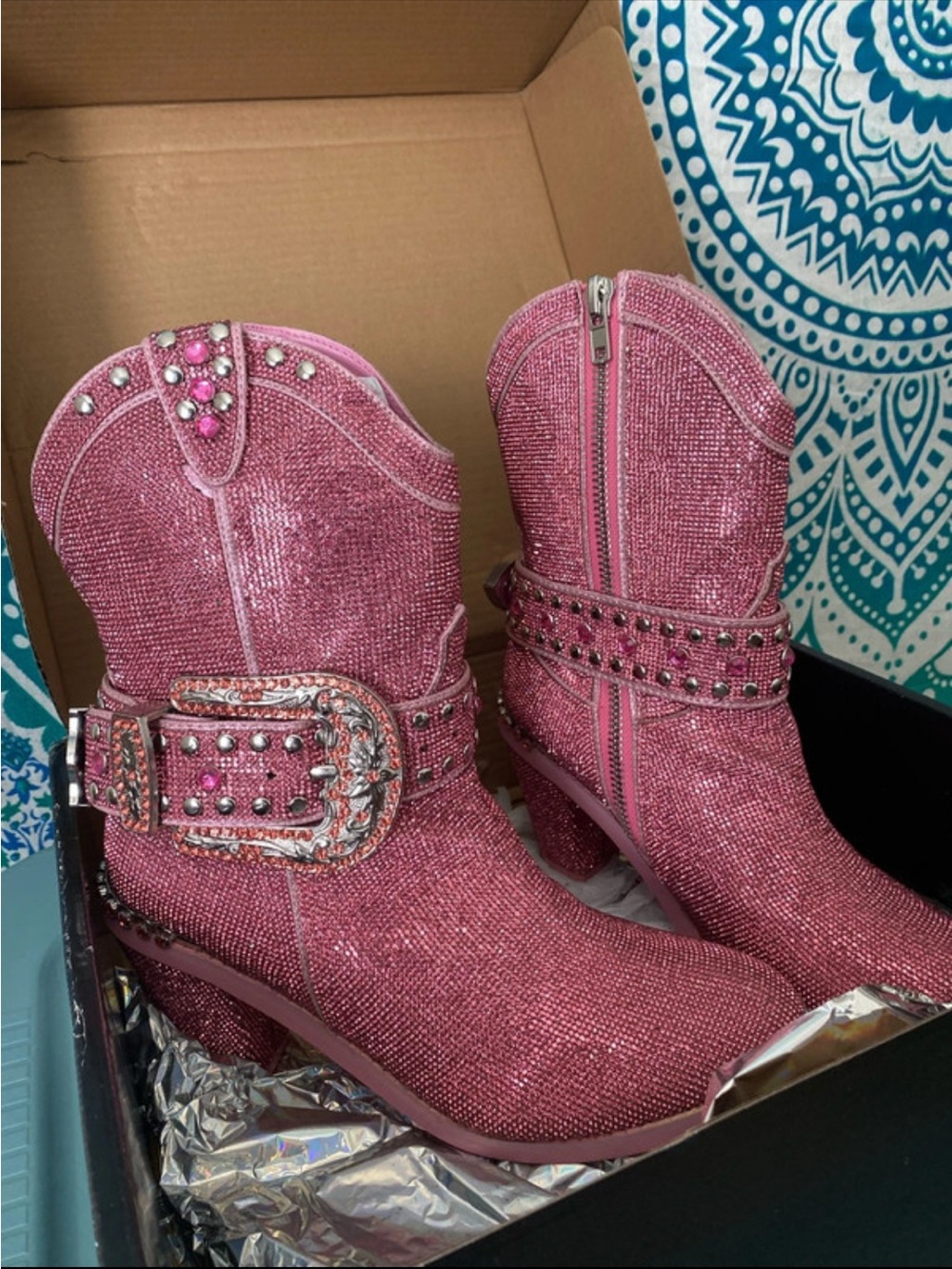 Pink Rhinestone Cowgirl Boots